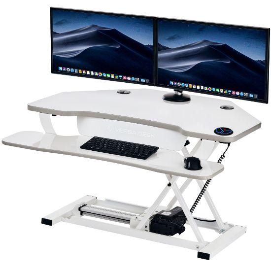 Picture of VersaDesk Power Pro Corner Push-Button Electric Height-Adjustable Sit-to-Stand Desk Riser, White