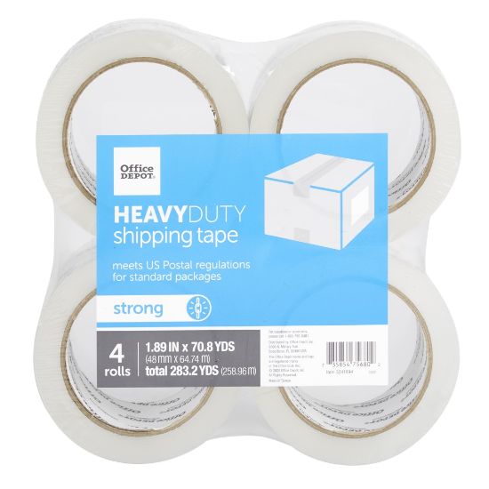 Picture of Office Depot Brand Heavy Duty Shipping Packing Tape, 1.89in x 70.8 Yd, Crystal Clear, Pack Of 4 Rolls