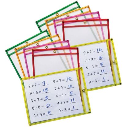 Picture of Pacon Dry-Erase Pockets, 9in x 12in, Assorted Neon Colors, 10 Pockets Per Pack, Set Of 2 Packs