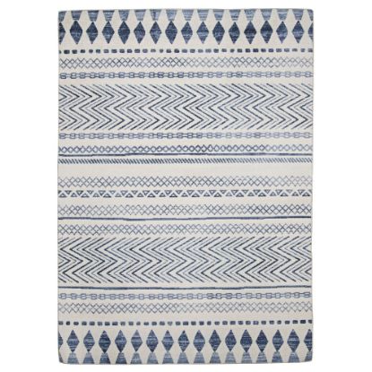 Picture of Linon Washable Outdoor Area Rug, Gebert, 5ft x 7ft, Ivory/Blue