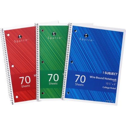 Picture of Sparco Wirebound Notebooks, 8in x 10 1/2in, College Ruled, 70 Sheets, Assorted Colors, Pack Of 3