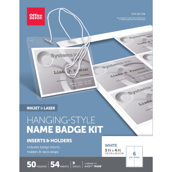 Picture of Office Depot Brand Name Badge Kit, Hanging-Style, Convention Size,  3in x 4in, Pack Of 50