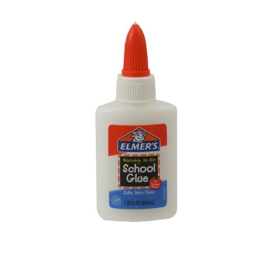 Picture of Elmers Washable School Glue - 1.25 oz - Fabric, Wood, Cardboard, Leather - 1 Each - White