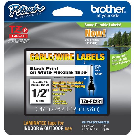 Picture of Brother TZe-FX231CS Black-On-White Tape, 0.5in x 26.2ft