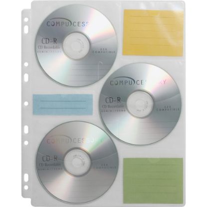 Picture of Compucessory CD/DVD Ring Binder Storage Pages - 6 x CD/DVD Capacity - 9 x Holes - Ring Binder - Clear - Polypropylene - 25 / Pack