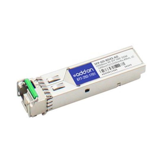 Picture of AddOn MRV SFP-GD-BD43 Compatible SFP Transceiver - SFP (mini-GBIC) transceiver module (equivalent to: MRV SFP-GD-BD43) - GigE - 1000Base-BX - LC single-mode - up to 24.9 miles - 1490 (TX) / 1310 (RX) nm