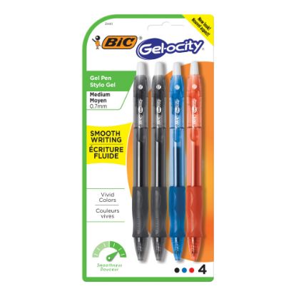 Picture of BIC Gel-ocity Retractable Gel Ink Rollerball Pens, Medium Point, 0.7 mm, Assorted Barrels, Assorted Ink Colors, Pack Of 4