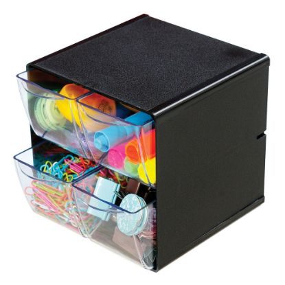 Picture of Deflecto Stackable Cube With 4 Drawers, 6inH x 6inW x 6inD, Black