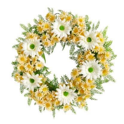 Picture of Nearly Natural Mixed Daisy 21inH Artificial Wreath, White