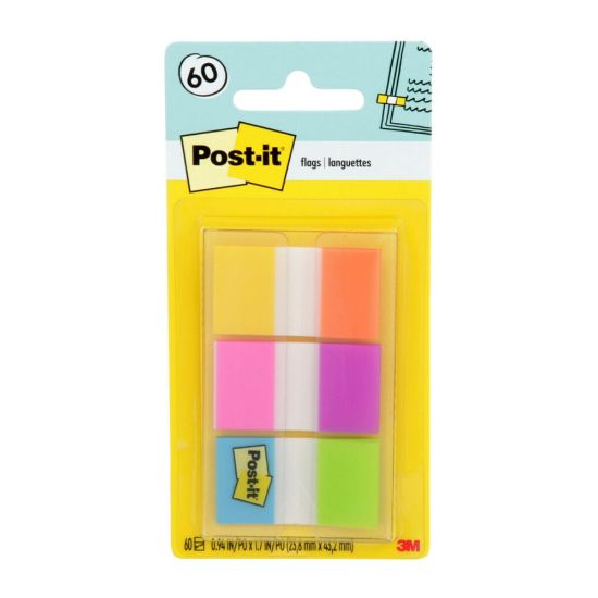 Picture of Post-it Flags, 1in x 1 7/10in, Assorted Electric Glow Colors, Pack Of 60 Flags