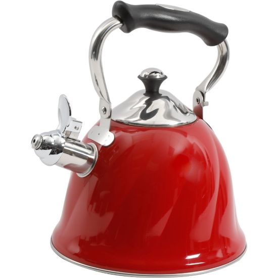 Picture of Mr. Coffee Alderton 2.3-Qt Stainless-Steel Whistling Tea Kettle With Lid, Red