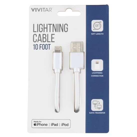 Picture of Vivitar Lightning To USB-A Cable, 10ft, White, NIL1010-WHT-STK-24