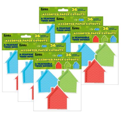 Picture of Eureka Paper Cut-Outs, A Teachable Town Assorted Houses, 36 Cut-Outs Per Pack, Set Of 6 Packs