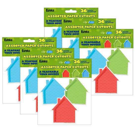 Picture of Eureka Paper Cut-Outs, A Teachable Town Assorted Houses, 36 Cut-Outs Per Pack, Set Of 6 Packs