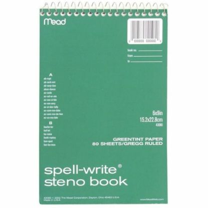 Picture of Mead Spell-Write Steno Book - 80 Sheets - Wire Bound - 6in x 9in - Green Paper - Cardboard Cover - 1 Each