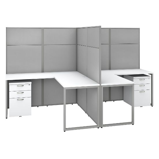 Picture of Bush Business Furniture Easy Office 60inW 2-Person L-Shaped Cubicle Desk With Drawers And 66inH Panels, Pure White/Silver Gray, Standard Delivery