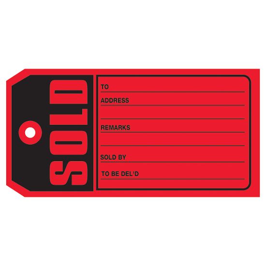 Picture of Partners Brand "Sold" Tags, #5, 4 3/4in x 2 3/8in, Red, Box Of 1,000