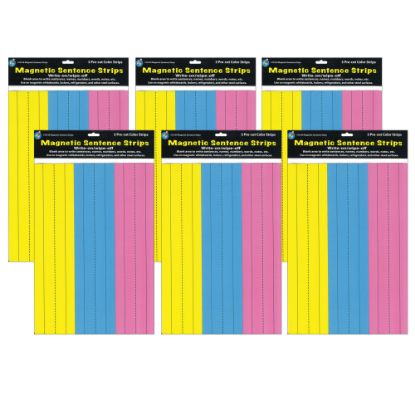 Picture of Ashley Productions Die-Cut Magnetic Sentence Strips, 2-3/4in x 11in, Pink/Blue/Yellow, 3 Strips Per Pack, Set Of 6 Packs