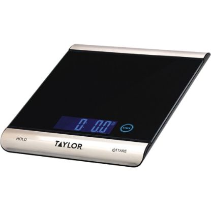 Picture of Taylor 3851 High-Capacity Digital Kitchen Scale - 33 lb - Black, Brushed Stainless Steel