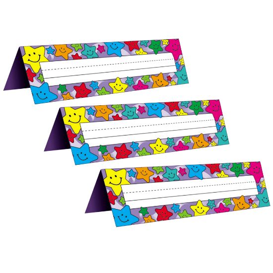 Picture of Teacher Created Resources Tented Name Plates, Happy Stars, 36 Plates Per Pack, Set Of 3 Packs