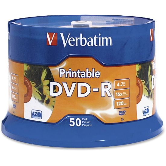 Picture of Verbatim K44547 White Inkjet-Printable DVD-R Discs, Spindle Of 50