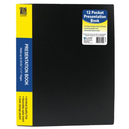 Picture of C-Line Bound Sheet Protector Presentation Book, 12 Pockets, 8 1/2in x 11in, Black, Pack Of 6