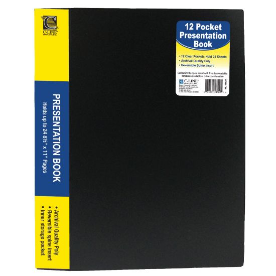 Picture of C-Line Bound Sheet Protector Presentation Book, 12 Pockets, 8 1/2in x 11in, Black, Pack Of 6