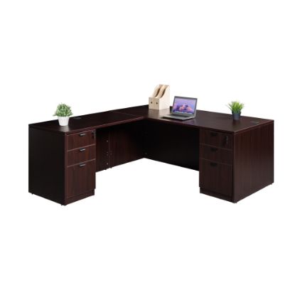 Picture of Boss Office Products Holland Series 71inW Executive L-Shaped Corner Desk With 2 File Storage Pedestals, Mahogany