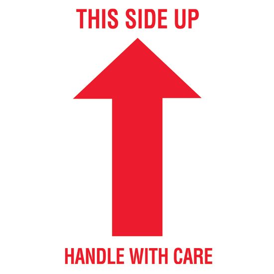 Picture of Tape Logic Preprinted Shipping Labels, DL1050, Arrow With "This Side Up Handle With Care", 3in x 5in, Red/White, Roll Of 500