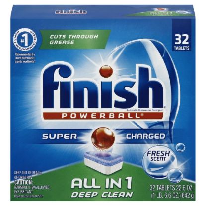 Picture of Finish Powerball Dishwasher Detergent Tabs, Fresh Scent, Box Of 32 Tabs