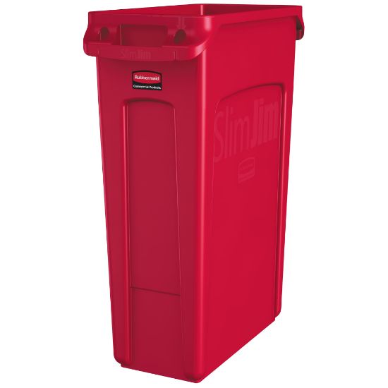 Picture of Rubbermaid Slim Jim Rectangular Polyethylene Vented Waste Receptacle, 23 Gallons, Red