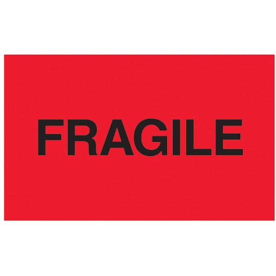 Picture of Tape Logic Preprinted Shipping Labels, DL2423, "Fragile", 3in x 5in, Fluorescent Red, Roll Of 500