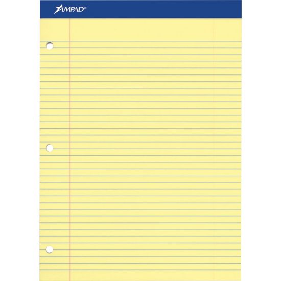 Picture of Ampad Perforated 3-Hole Punched Ruled Double Sheet Pad, Medium/College Rule, 100 Sheets, 8 1/2in x 11in, Canary Yellow