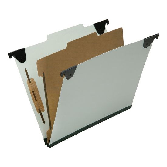 Picture of SKILCRAFT 2/5 Tab Cut Letter  Hanging Folder - 1in Folder Capacity - 8 1/2in x 11in - Right of Center Tab Position - 1 Divider(s) - Pressboard, Kraft, Fiber - Light Green - 10 / Box