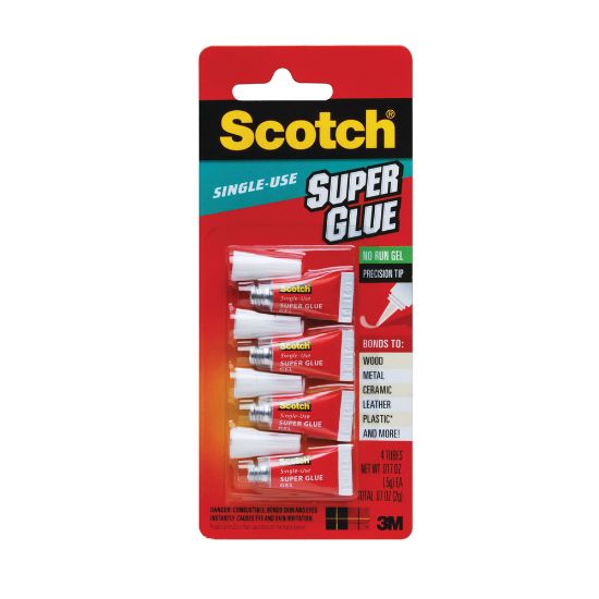 Picture of Scotch Super Glue Gel, Single-Use, 0.07 Oz., Clear, Pack Of 4 Tubes