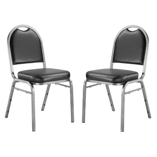 Picture of National Public Seating Dome-Back Stacking Banquet Chairs, Vinyl, Panther Black/Silvervein, Set Of 2