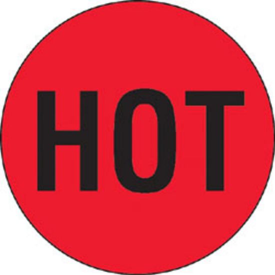 Picture of Tape Logic Preprinted Shipping Labels, DL1730, "Hot", 2in Circle, Red/Black, Roll Of 500