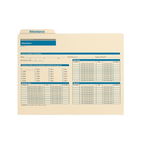 Picture of ComplyRight Attendance Folders, 11 3/4in x 9 1/2in, Manila, Pack Of 25