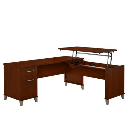 Picture of Bush Furniture Somerset 3 Position Sit to Stand L Shaped Desk, 72inW, Hansen Cherry, Standard Delivery