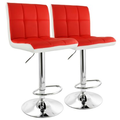 Picture of Elama Faux Leather Tufted Bar Stools, Red/White/Chrome, Set Of 2 Stools