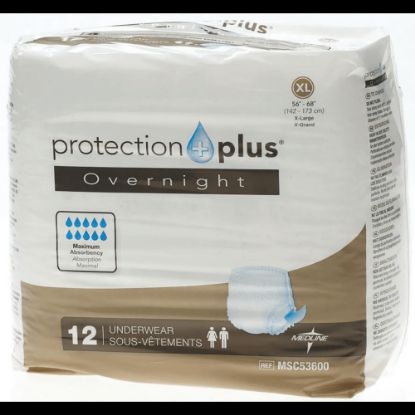 Picture of Protection Plus Overnight Protective Underwear, X-Large, 56 - 68in, White, Bag Of 12