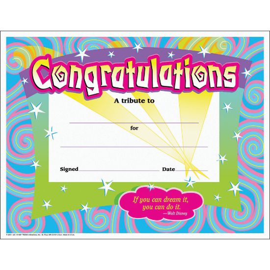 Picture of Trend Congratulations/Swirls Award Certificates, "Congratulations", 8.5in x 11in, 30 / Pack