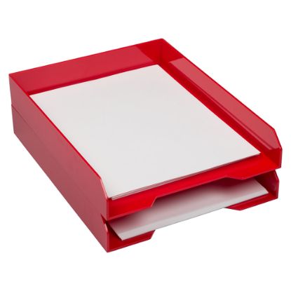 Picture of JAM Paper Stackable Paper Trays, 2inH x 9-3/4inW x 12-1/2inD, Red, Pack Of 2 Trays