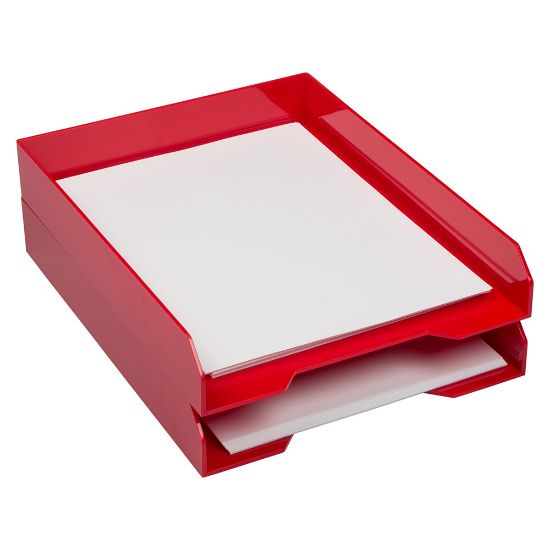 Picture of JAM Paper Stackable Paper Trays, 2inH x 9-3/4inW x 12-1/2inD, Red, Pack Of 2 Trays