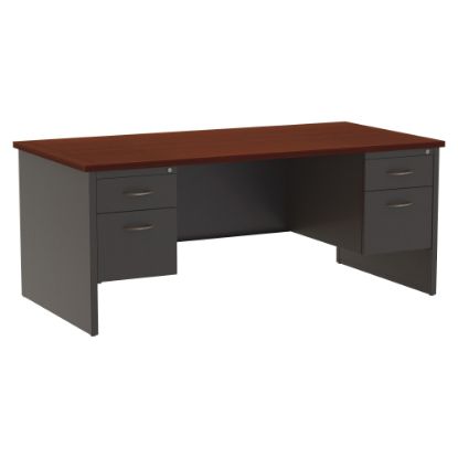 Picture of WorkPro Modular 72inW x 36inD Double-Pedestal Computer Desk, Charcoal/Mahogany