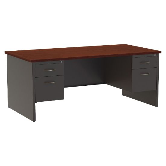 Picture of WorkPro Modular 72inW x 36inD Double-Pedestal Computer Desk, Charcoal/Mahogany