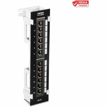 Picture of TRENDnet 12-Port Cat5e Unshielded Patch Panel, TC-P12C5V, Wall Mount, Included 89D Bracket, Vertical or Horizontal Installation, Compatible w/ Cat5e & Cat6 RJ45 Cabling, 110 IDC Type Terminal Blocks - 12-Port Cat5e Unshielded Wall Mount Patch Panel