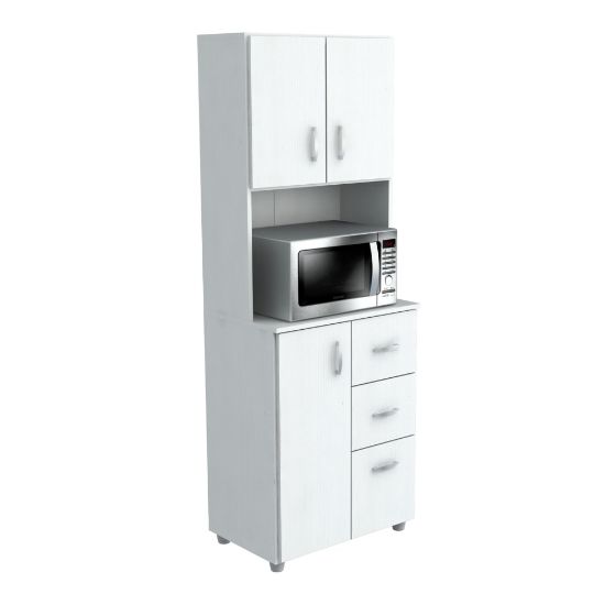 Picture of Inval Storage Cabinet With Microwave Stand, 4 Shelves, 66inH x 24inW x 15inD, Laricina White