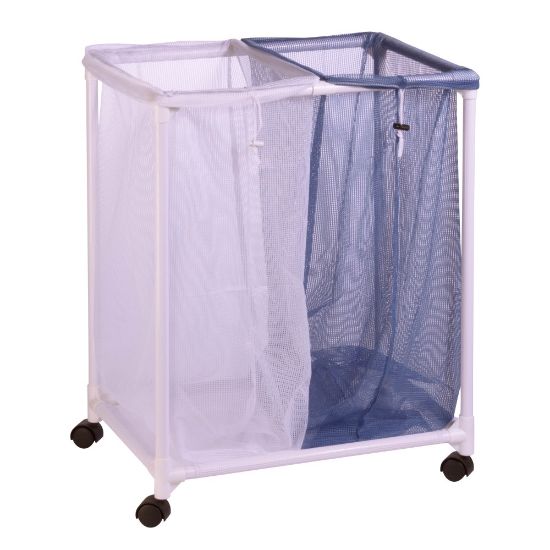 Picture of Honey-Can-Do 2-Bag Rolling Hamper, 29in x 16in x 22in, Blue/White