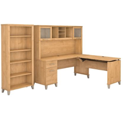 Picture of Bush Furniture Somerset 72inW 3 Position Sit to Stand L Shaped Desk With Hutch And Bookcase, Maple Cross, Standard Delivery